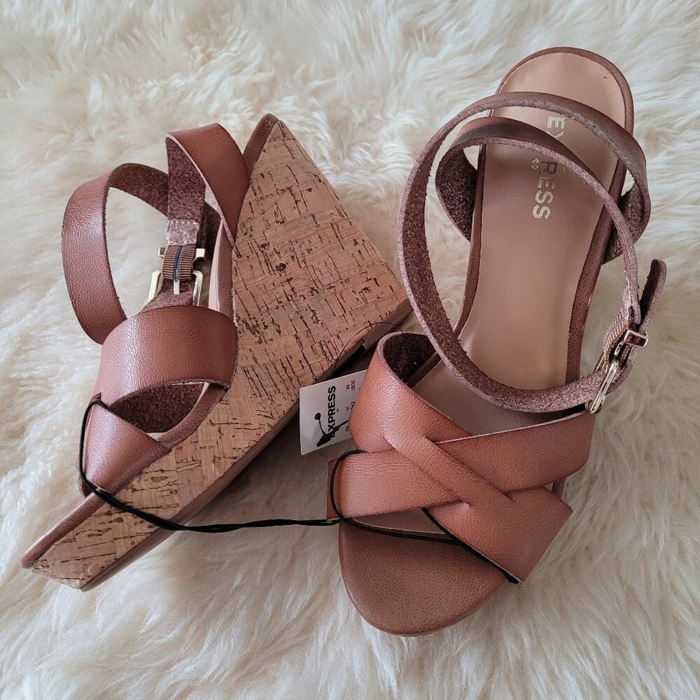 Express Cork Wedge Sandals SZ 6